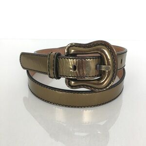 Fendi Belt Bronze Metallic Italian Patent Leather Designer Smooth Shiny